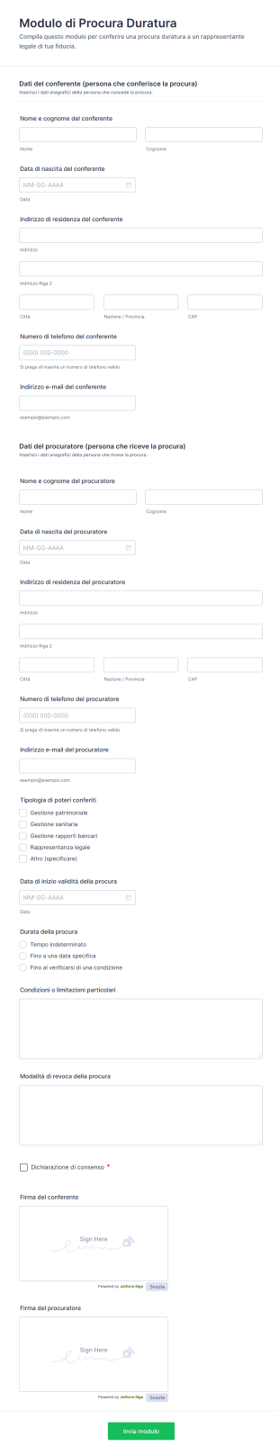 Modulo Di Procura Duratura | Jotform