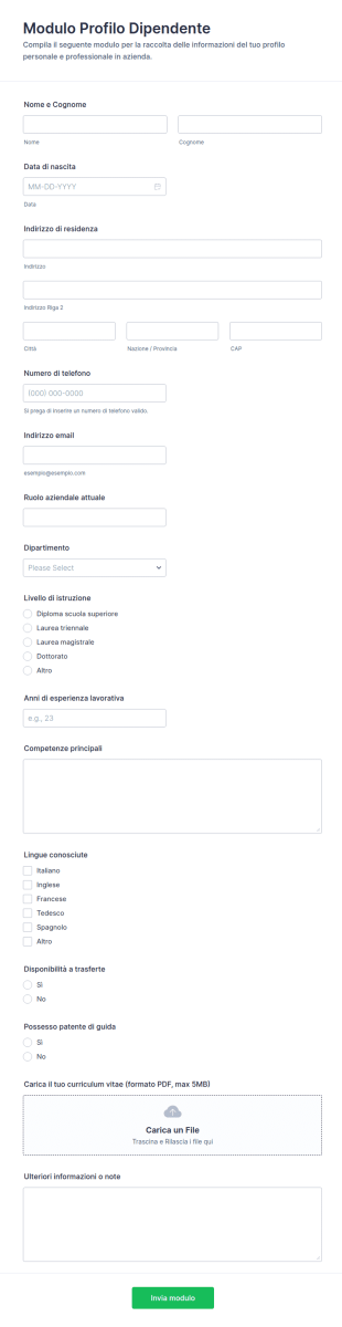 Modulo Di Profilo Dipendente