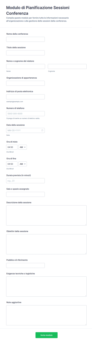 Modulo Di Programmazione Sessioni Conferenza