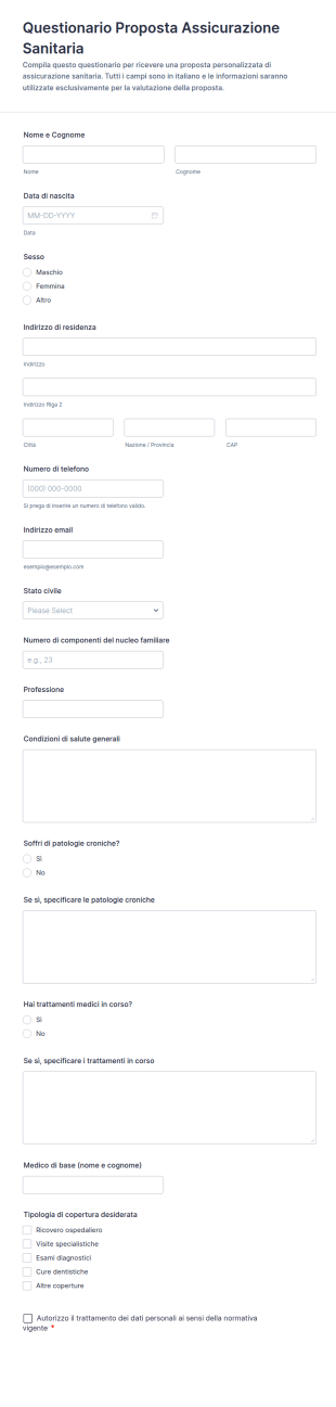 Modulo Di Proposta Assicurazione Sanitaria