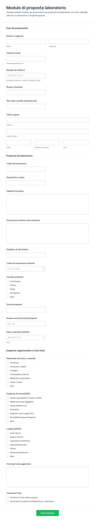 Modulo Di Proposta Per Workshop