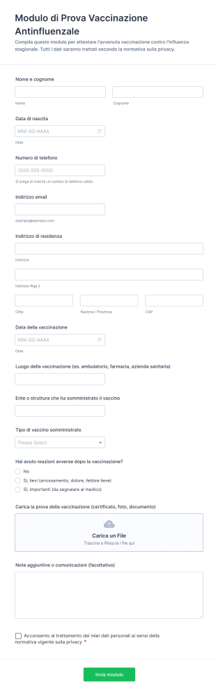Modulo Di Prova Vaccinazione Antinfluenzale