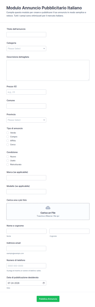 Modulo Di Pubblicazione Annuncio