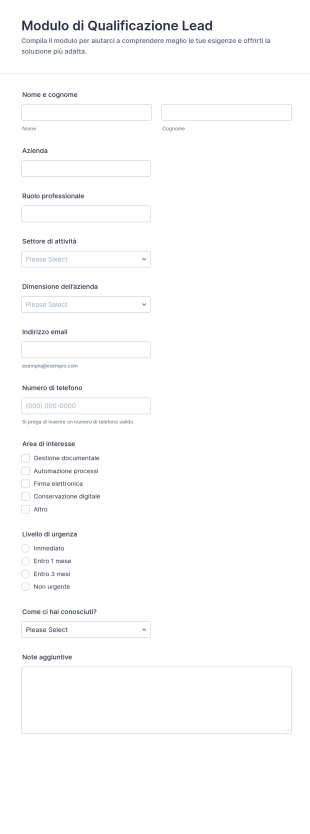 Modulo Di Qualificazione Del Potenziale Cliente