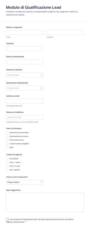 Modulo Di Qualificazione Del Potenziale Cliente