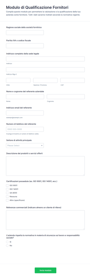 Modulo Di Qualificazione Fornitori
