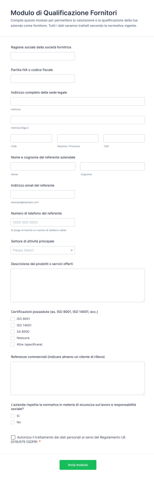 Modulo Di Qualificazione Fornitori
