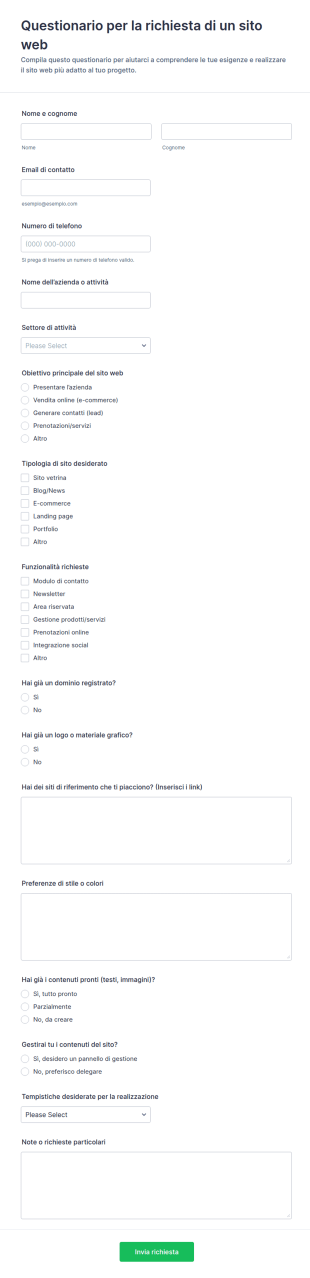 Modulo Di Questionario Per Sito Web