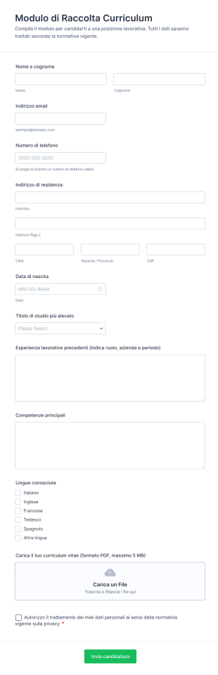 Modulo Di Raccolta Curriculum