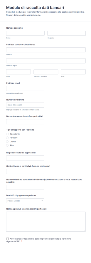 Modulo Di Raccolta Dati Bancari