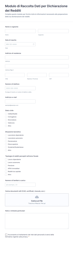 Modulo Di Raccolta Dati Per Dichiarazione Dei Redditi