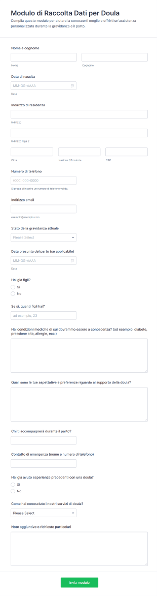 Modulo Di Raccolta Dati Per Doula
