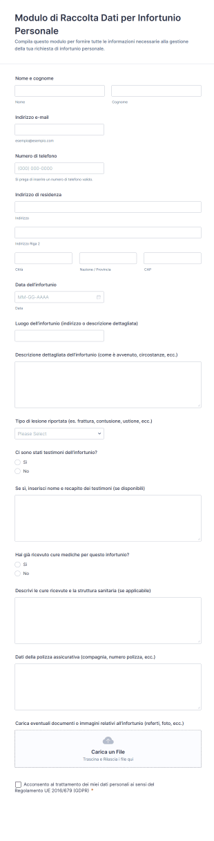 Modulo Di Raccolta Dati Per Infortunio Personale