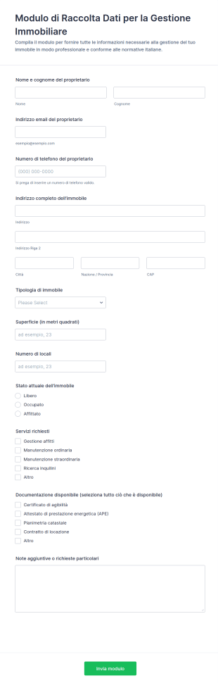 Modulo Di Raccolta Dati Per La Gestione Immobiliare