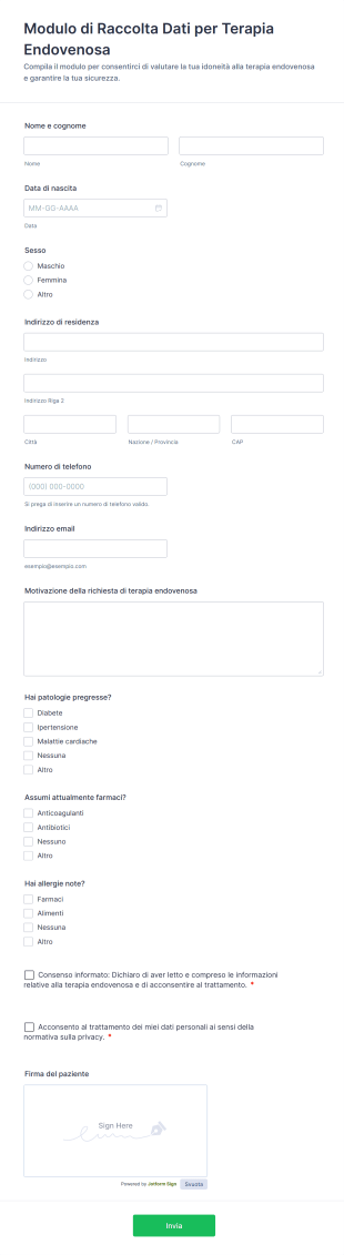 Modulo Di Raccolta Dati Per Terapia Endovenosa