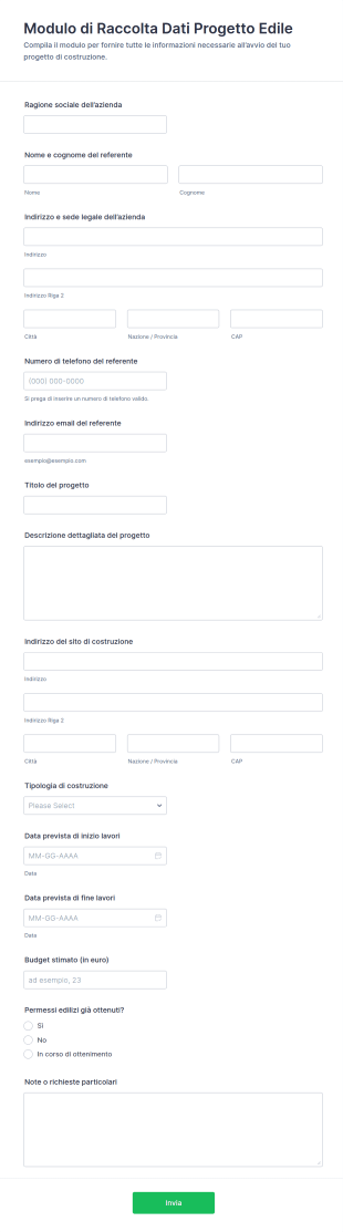 Modulo Di Raccolta Dati Progetto Edile