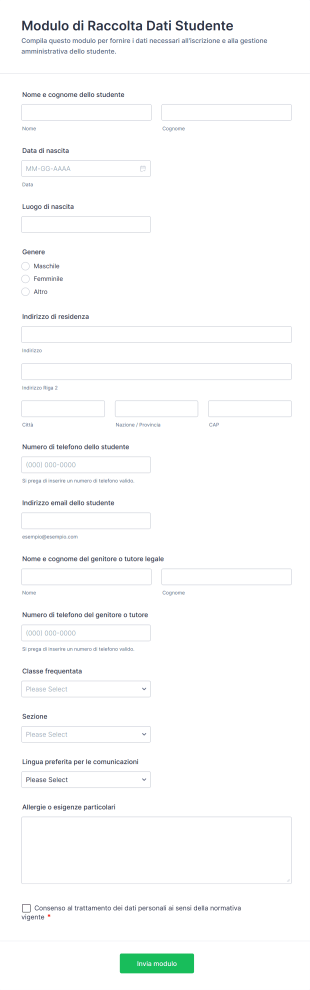 Modulo Di Raccolta Dati Studente