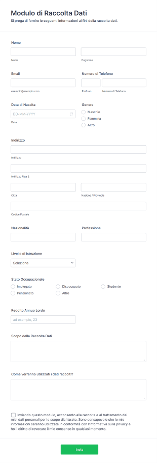 Modulo Di Raccolta Dati Form Template