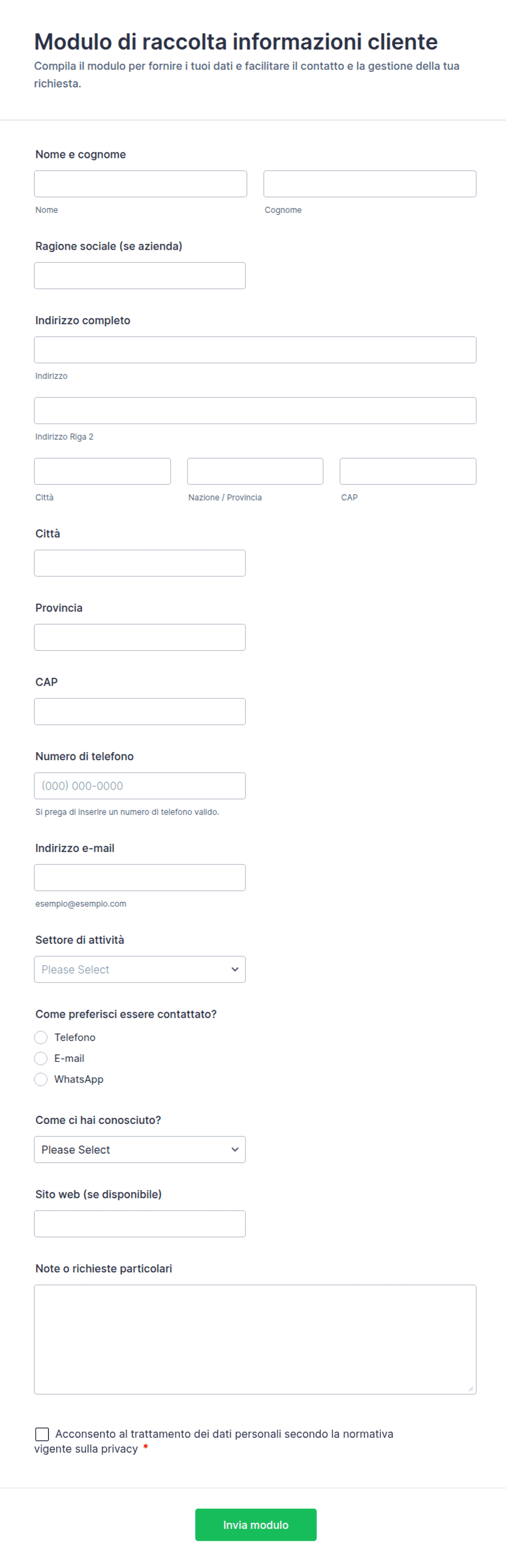 Modulo di raccolta informazioni cliente | Jotform