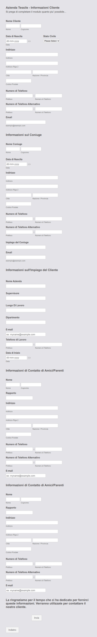 Modulo Di Raccolta Informazioni Di Contatto