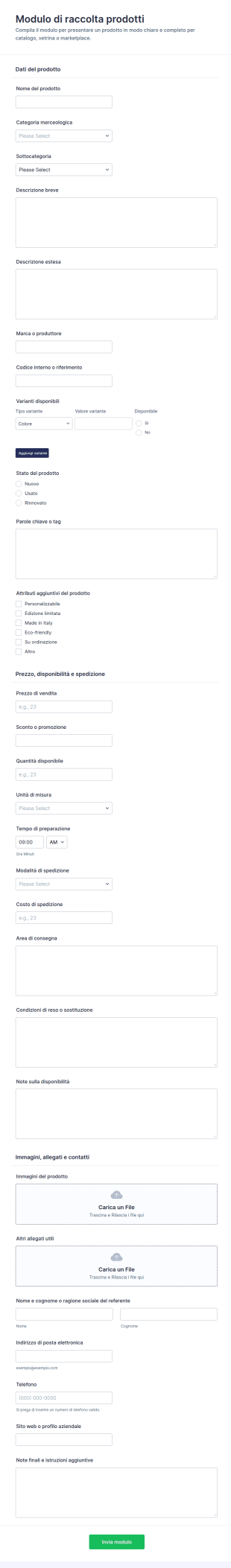 Modulo Di Raccolta Prodotti