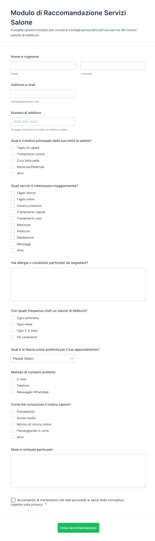 Modulo Di Raccomandazione Servizi Salone