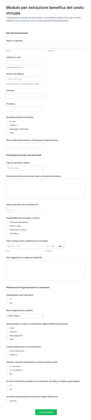 Modulo Di Raffle Virtuale Con Cesto Regalo