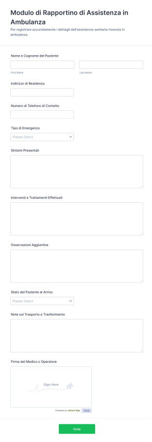 Modulo Di Rapportino Di Assistenza In Ambulanza