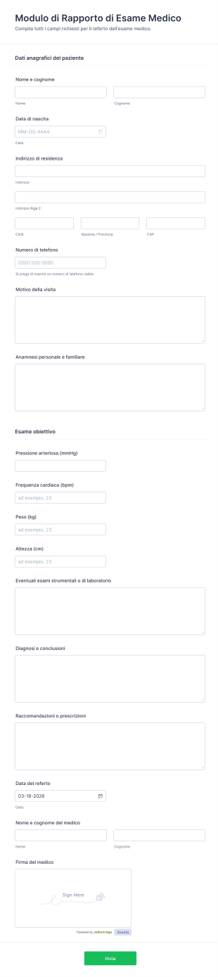 Modulo Di Rapporto Di Esame Medico