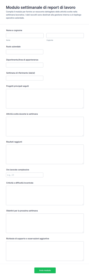 Modulo Di Rapporto Settimanale