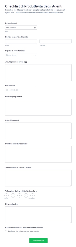 Modulo Di Rapporto Sulla Produttività Degli Agenti