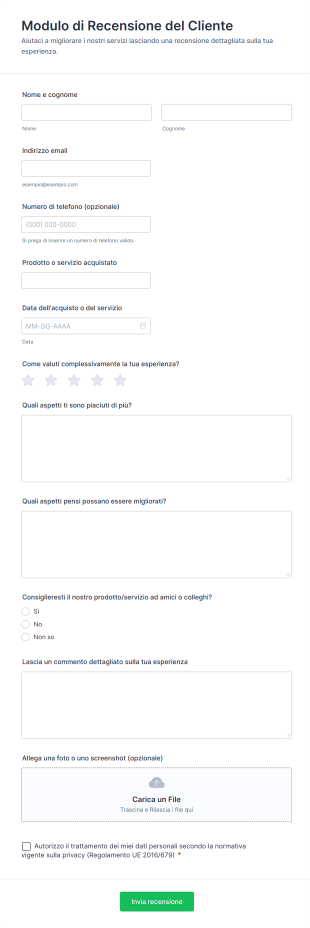 Modulo Di Recensione Del Cliente