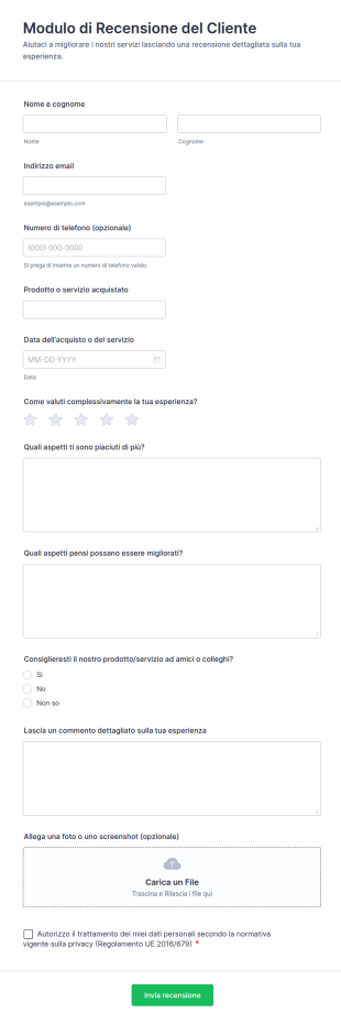 Modulo Di Recensione Del Cliente