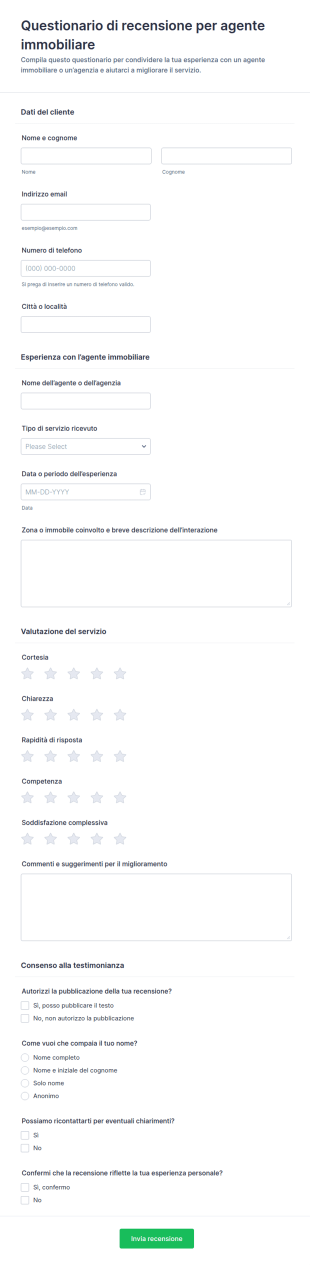 Modulo Di Recensione Immobiliare