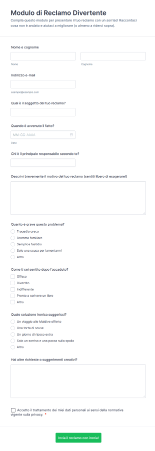 Modulo Di Reclamo Divertente
