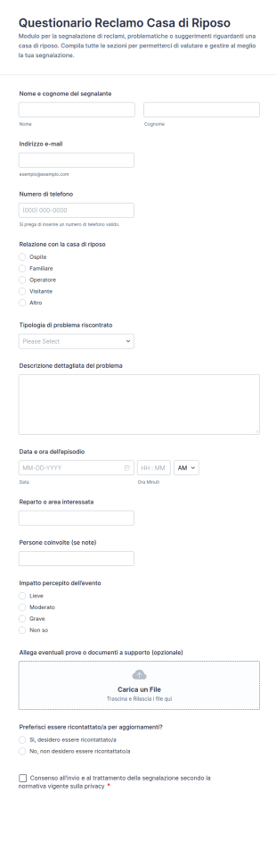 Modulo Di Reclamo Per Casa Di Riposo