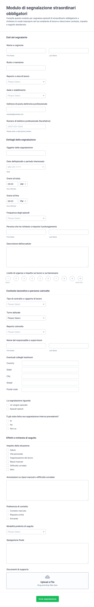 Modulo Reclamo Straordinari Obbligatori