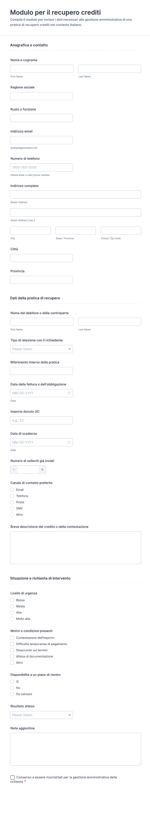 Modulo Di Recupero Debiti Form