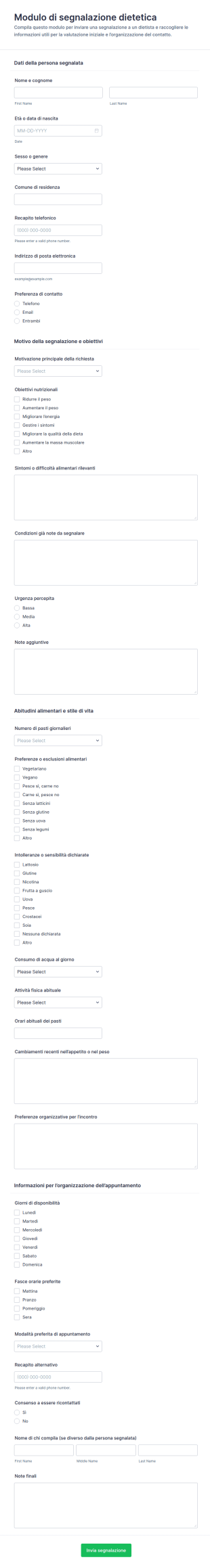 Modulo Di Referenza Nutrizionista