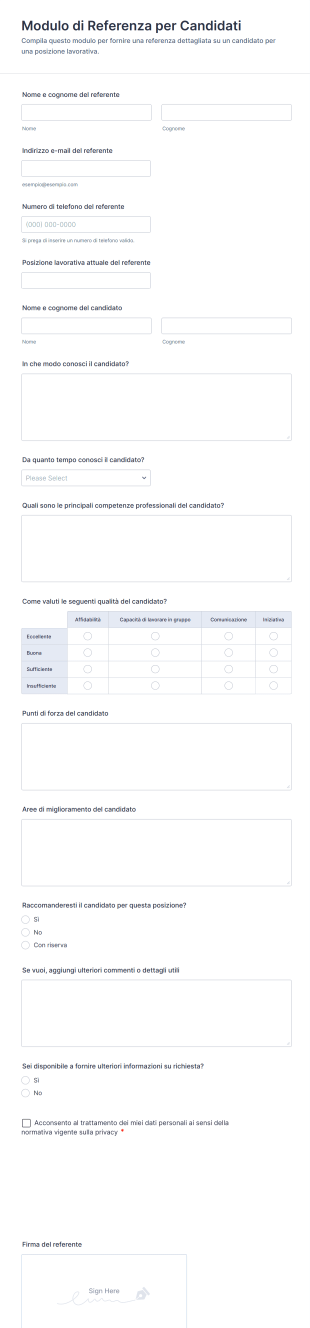 Modulo Di Referenza Per Candidati