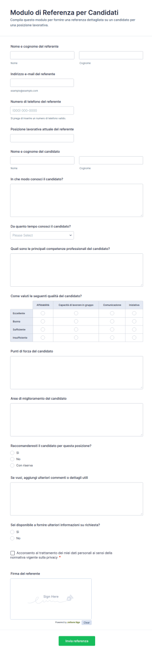 Modulo Di Referenza Per Candidati
