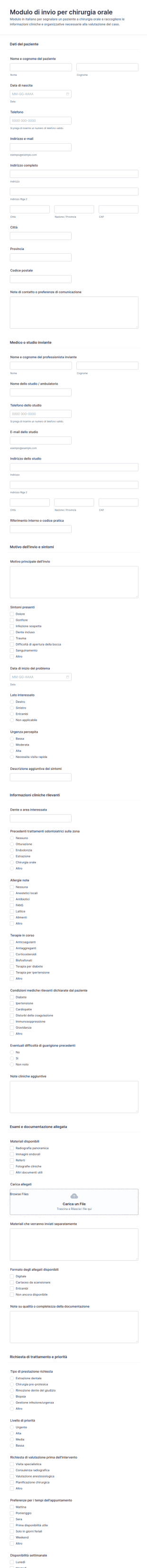Modulo Di Referenza Per Chirurgia Orale