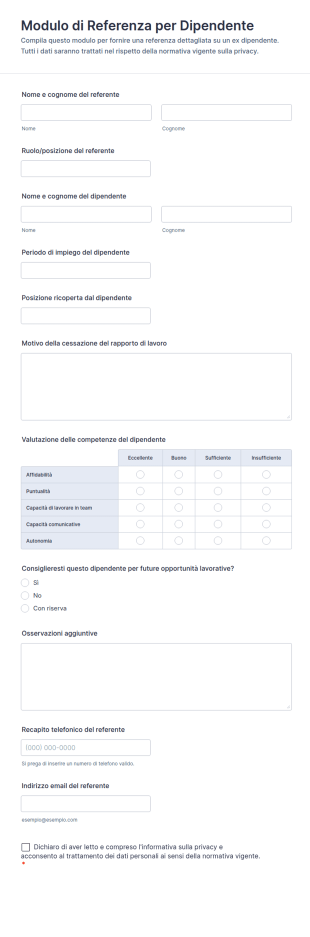 Modulo Di Referenza Per Dipendente
