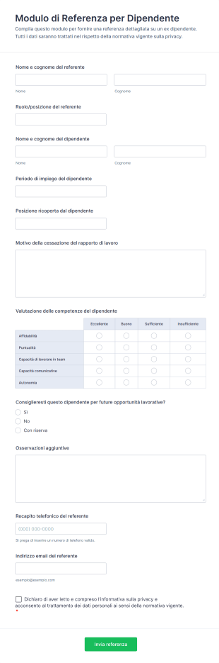 Modulo Di Referenza Per Dipendente