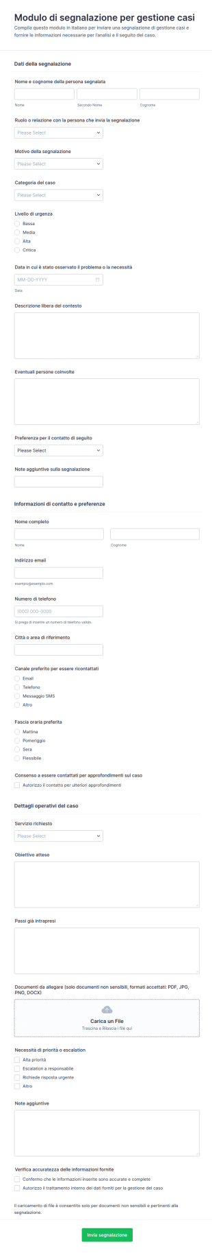 Modulo Di Referenza Per La Gestione Dei Casi