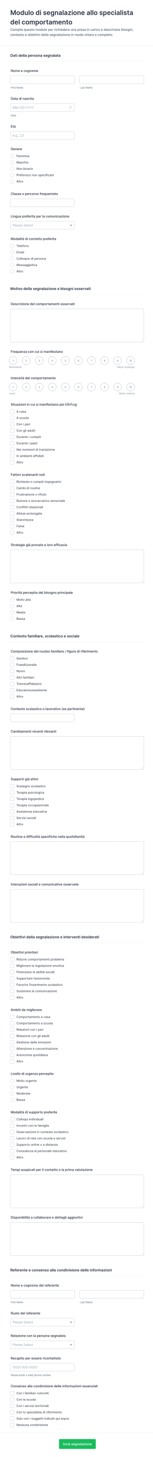 Modulo Di Referenza Per Specialista Comportamentale Ricerca