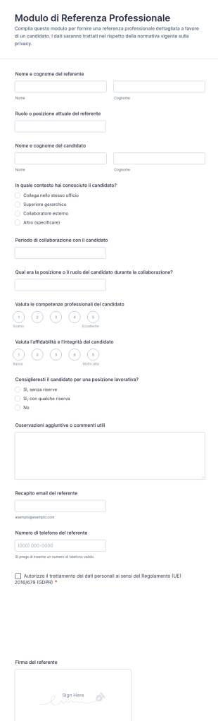 Modulo Di Referenza Professionale