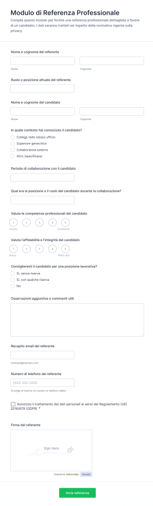 Modulo Di Referenza Professionale