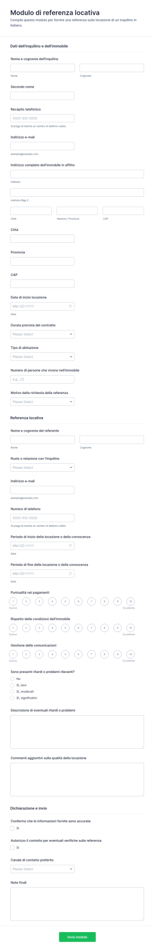 Modulo Di Referenze Per Locazione