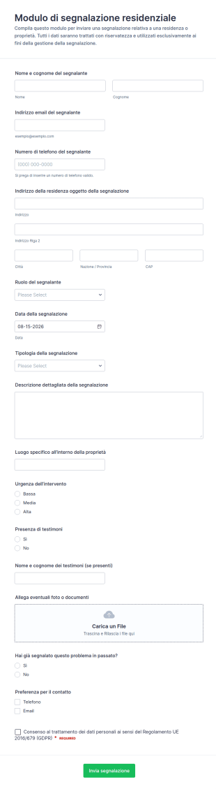 Modulo Di Referenze Residenziali